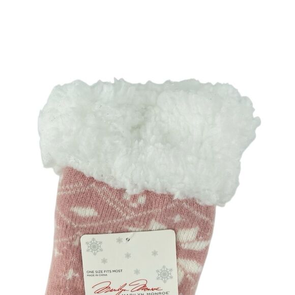 Marilyn Monroe Sherpa Lined Slipper Socks Pink Snowflake No-Slip Grip Bottom NWT - Picture 3 of 8